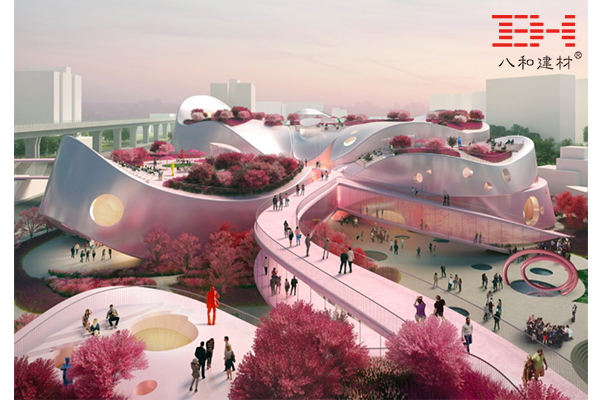 臺灣桃園市立美術館競標方案，利用鋁板立面映盛世桃色